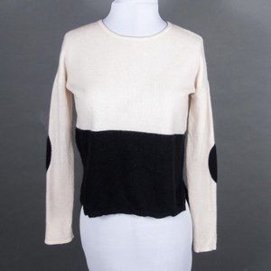 Only Mine 100% Cashmere Pullover Crew Neck Colorblock w Patches Cream Black S